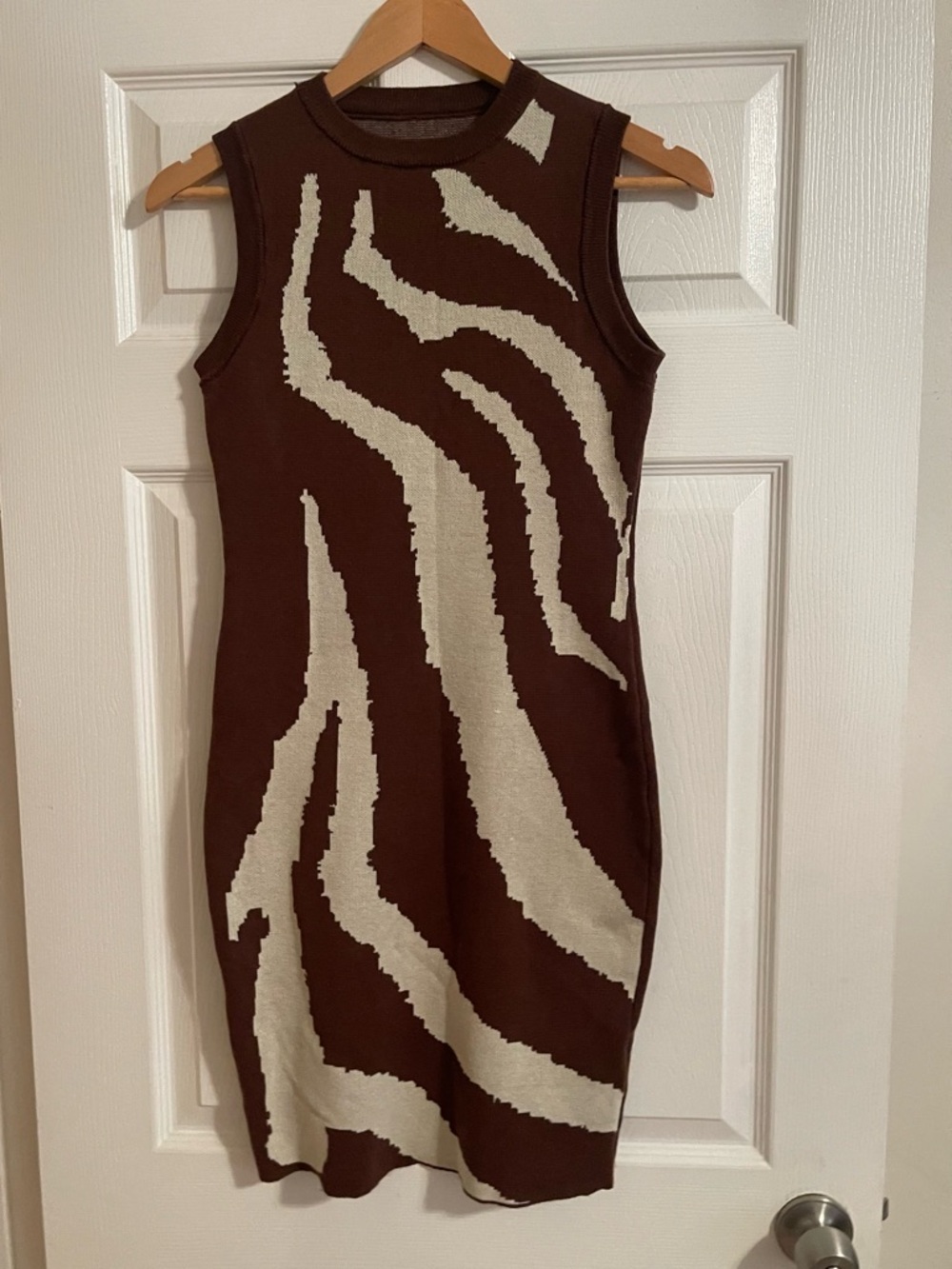SHEIN Brown and Cream Zebra-Print Sleeveless Knit Midi Dress